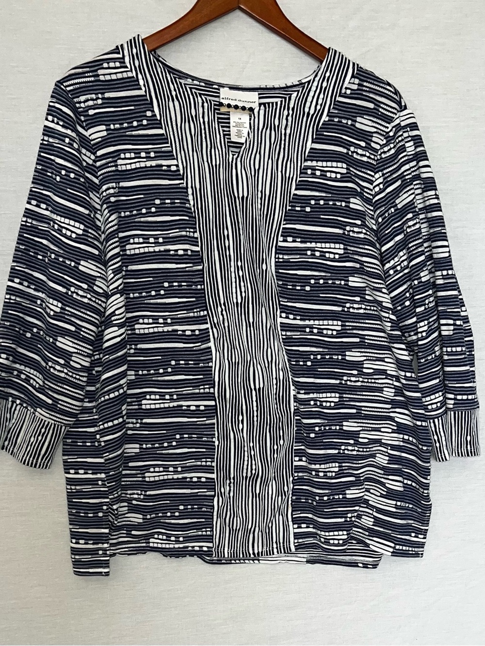 Alfred Dunner Navy & White Striped Open-Front Cardigan